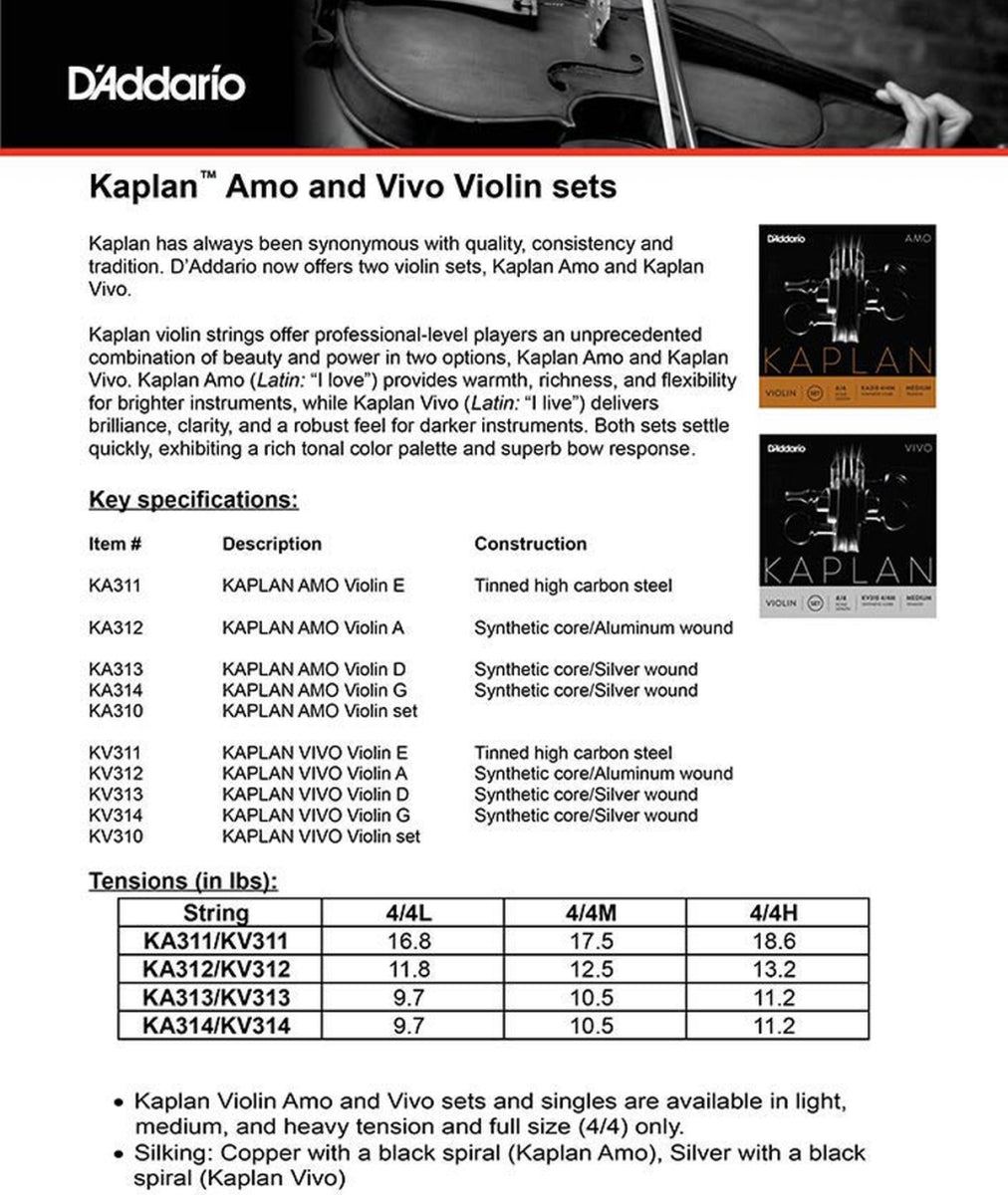 D'Addario Kaplan Violin Vivo KV310